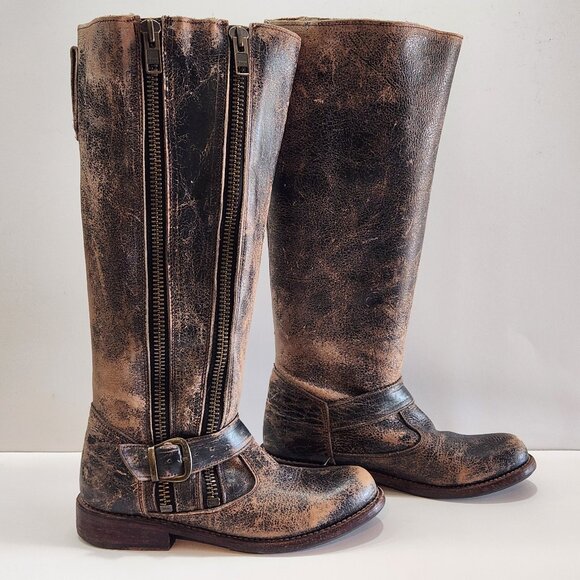 Bed Stu Distressed Black/Brown Leather Double Zipper "Tango" Boots Size 6 - Picture 1 of 11